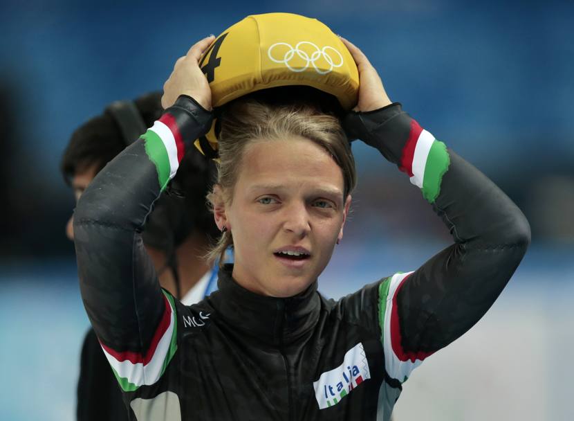 Arianna Fontana  la nuova medaglia d&#39;argento nei 500 metri dello short track ai Giochi Olimpici di Sochi. Ap